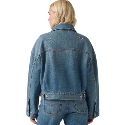 Levi's LOOSE CROP TRUCKER MED INDIGO - WORN IN (0089L0003 00J5)