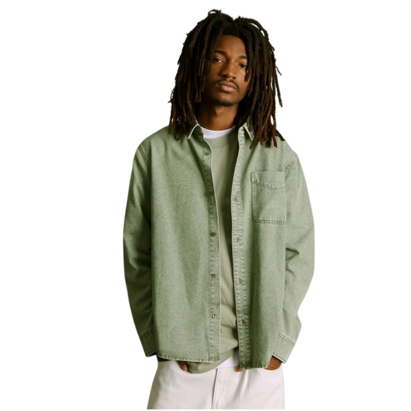 HUF CARSON OVERDYED DENIM LS SHIRT (BU00287 OLIVE)