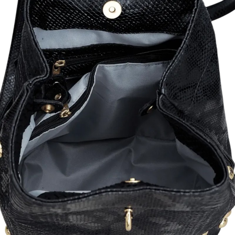 Elena Athanasiou Black n' Metal Backpack Croco Pattern (EA-010 Black-Gold)