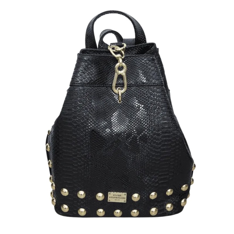 Elena Athanasiou Black n' Metal Backpack Croco Pattern (EA-010 Black-Gold)