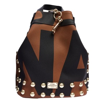 Elena Athanasiou Black N’ Metal EA Logo Backpack (EA-172 Brown-Gold)