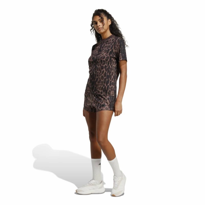 Adidas Seasonal Essentials Leopard Print Woven Shorts with 3-Stripes (JZ0199)