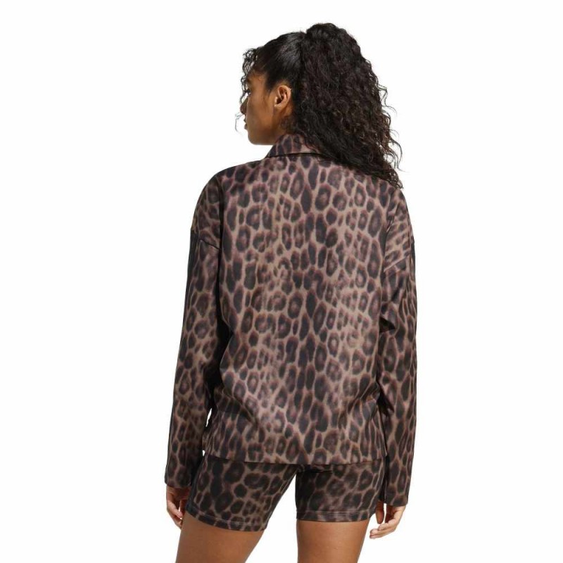 Adidas Seasonal Essentials Leopard Print Woven Overshirt with 3-Stripes (JZ0297)