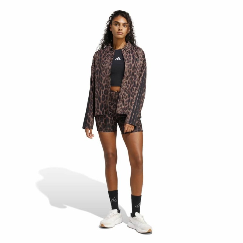 Adidas Seasonal Essentials Leopard Print Woven Overshirt with 3-Stripes (JZ0297)