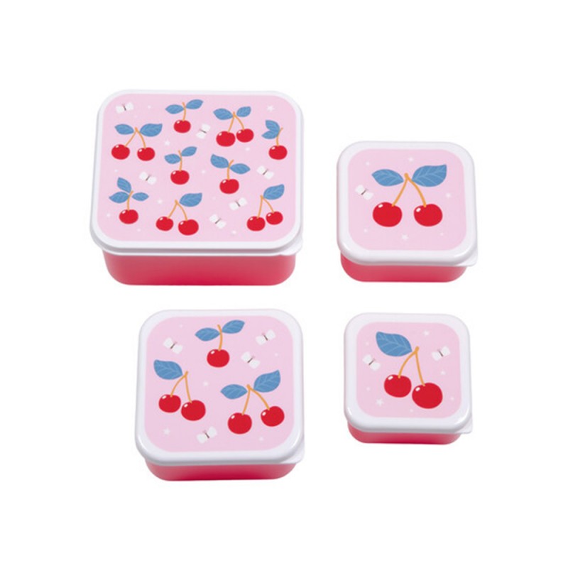 A little lovely company: Σετ 4 δοχεία φαγητού Lunch & Snack Box - Cherries (SBSECH82)