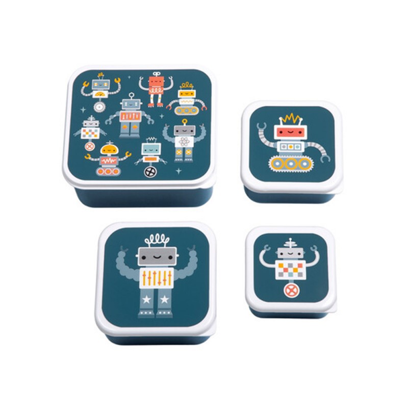 A little lovely company: Σετ 4 δοχεία φαγητού Lunch & Snack Box - Robots (SBSERO86)