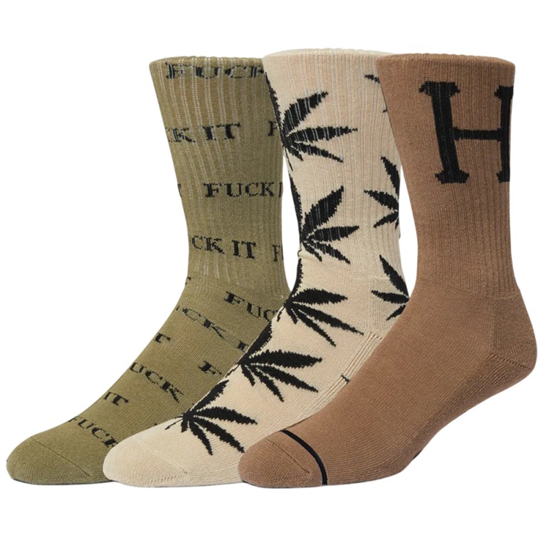 HUF VARIETY 3 PACK SOCK (SK00767 CREAM-OLIVE-BROWN)