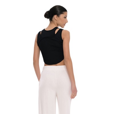 4Tailors Afterring Asymmetrical Crop Top (SS26-241 BLACK)