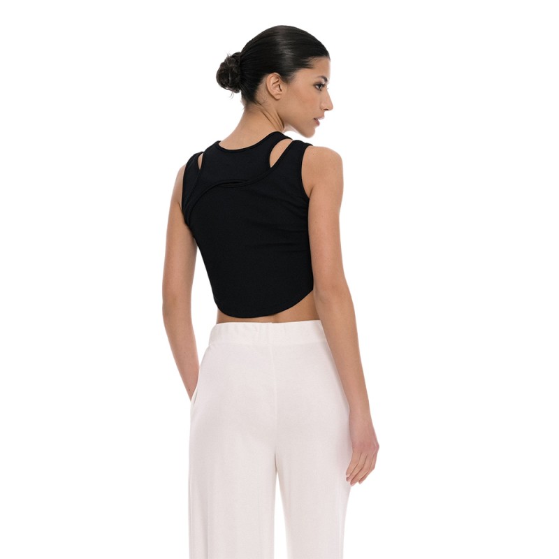 4Tailors Afterring Asymmetrical Crop Top (SS26-241 BLACK)
