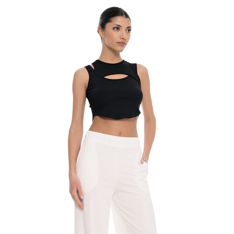 4Tailors Afterring Asymmetrical Crop Top (SS26-241 BLACK)