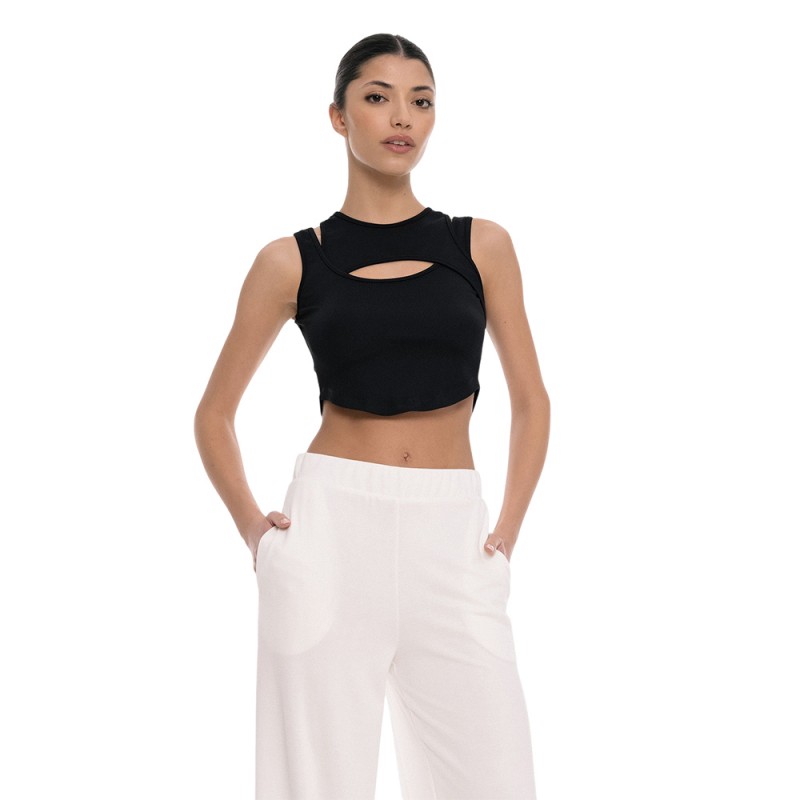 4Tailors Afterring Asymmetrical Crop Top (SS26-241 BLACK)