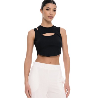 4Tailors Afterring Asymmetrical Crop Top (SS26-241 BLACK)