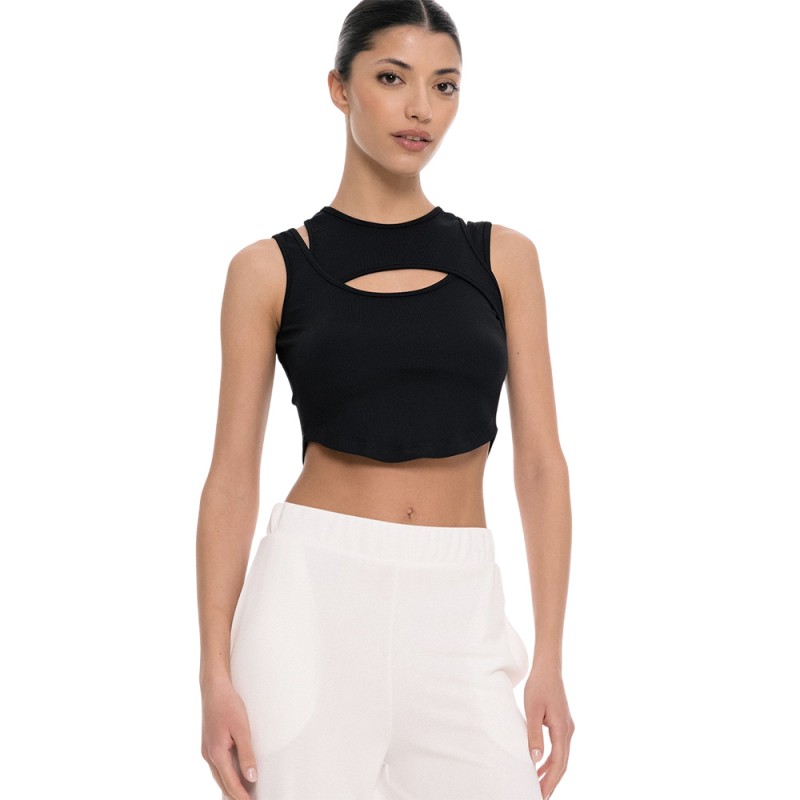 4Tailors Afterring Asymmetrical Crop Top (SS26-241 BLACK)