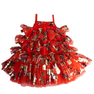 Angel's Face REMI FOIL FLORAL PRINT RUFFLE DRESS (SU26REMI TANGERINE) Angel's Face REMI FOIL FLORAL PRINT RUFFLE DRESS (SU26REMI TANGERINE)