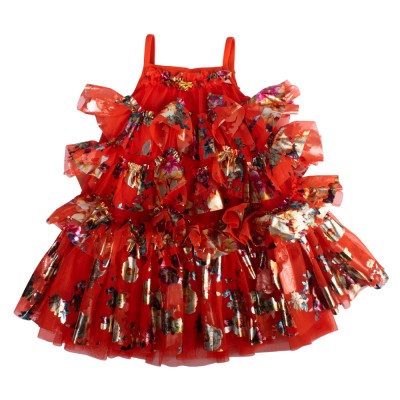 Angel's Face REMI FOIL FLORAL PRINT RUFFLE DRESS (SU26REMI TANGERINE)