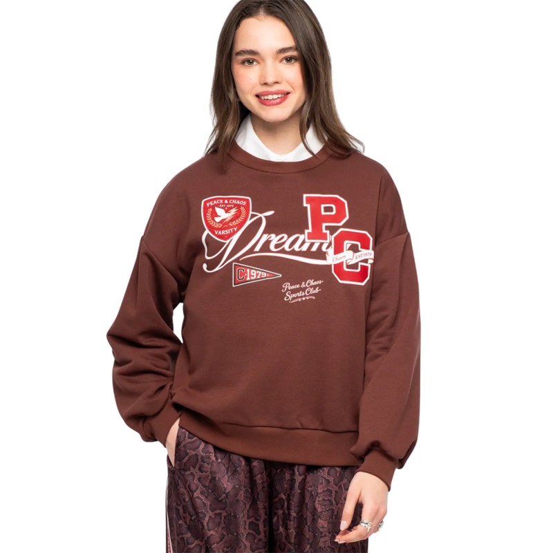 Peace and Chaos VARSITY SWEATER (W26238 BROWN)
