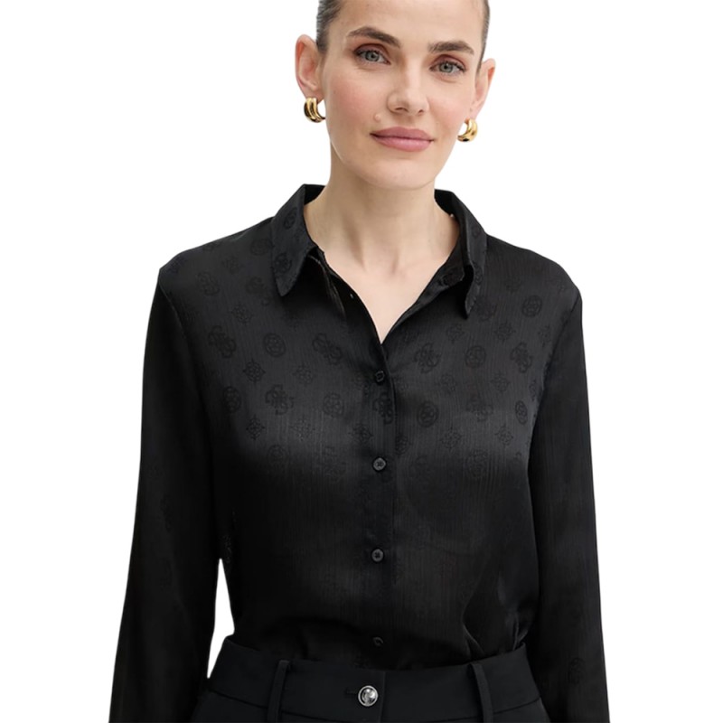 Guess LS MARTHE LOGO SHIRT ΠΟΥΚΑΜΙΣΟ ΓΥΝΑΙΚΕΙΟ (W5YH1AWHCR2 JBLK)