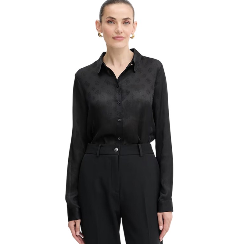 Guess LS MARTHE LOGO SHIRT ΠΟΥΚΑΜΙΣΟ ΓΥΝΑΙΚΕΙΟ (W5YH1AWHCR2 JBLK)