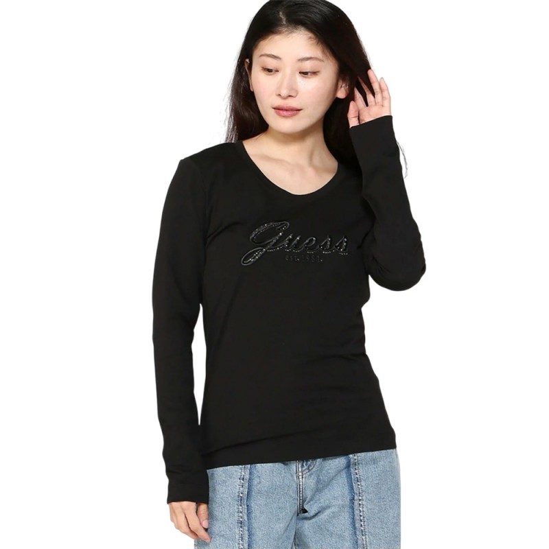Guess CN LS EMBRO SCRIPT LOGO TEE ΜΠΛΟΥΖΑ ΓΥΝΑΙΚΕΙΑ (W5YI26J1314 JBLK)