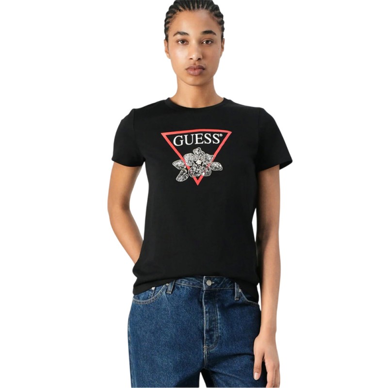 Guess SS FLOWER BLING EASY TEE ΜΠΛΟΥΖΑ ΓΥΝΑΙΚΕΙΑ (W5YI38I3Z14 JBLK)