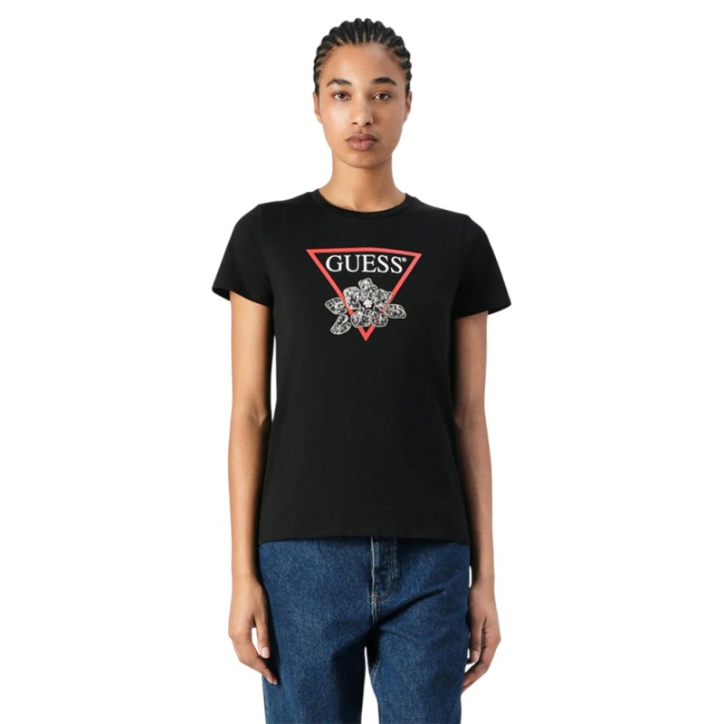 Guess SS FLOWER BLING EASY TEE ΜΠΛΟΥΖΑ ΓΥΝΑΙΚΕΙΑ (W5YI38I3Z14 JBLK)