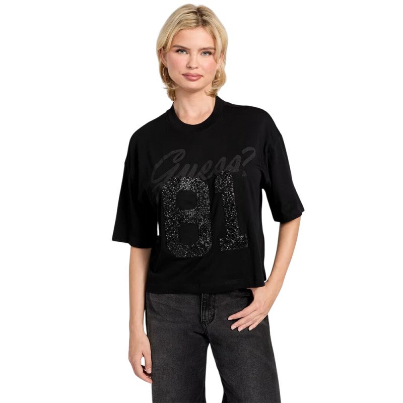 Guess SS 81 RHINESTONE NEW CREW TEE ΜΠΛΟΥΖΑ (W6RI12K9RM1 JBLK)